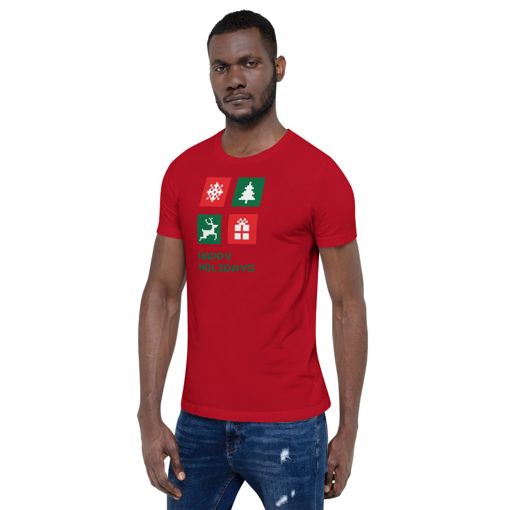 Happy Holiday Icon Box Custom Text Personalized Unisex Staple T-Shirt TeeSpect