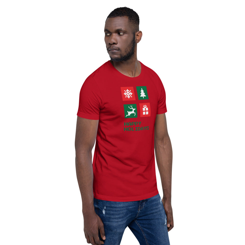 Happy Holiday Icon Box Custom Text Personalized Unisex Staple T-Shirt TeeSpect