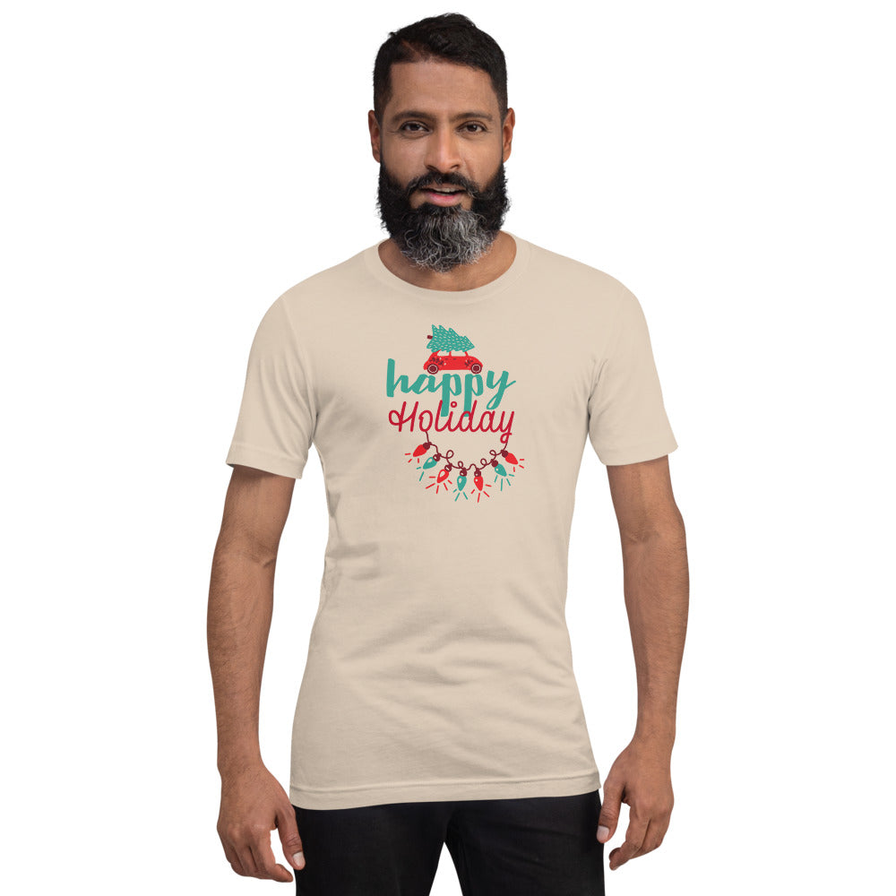 Happy Holiday Lights Truck Custom Text Personalized Unisex Staple T-Shirt TeeSpect