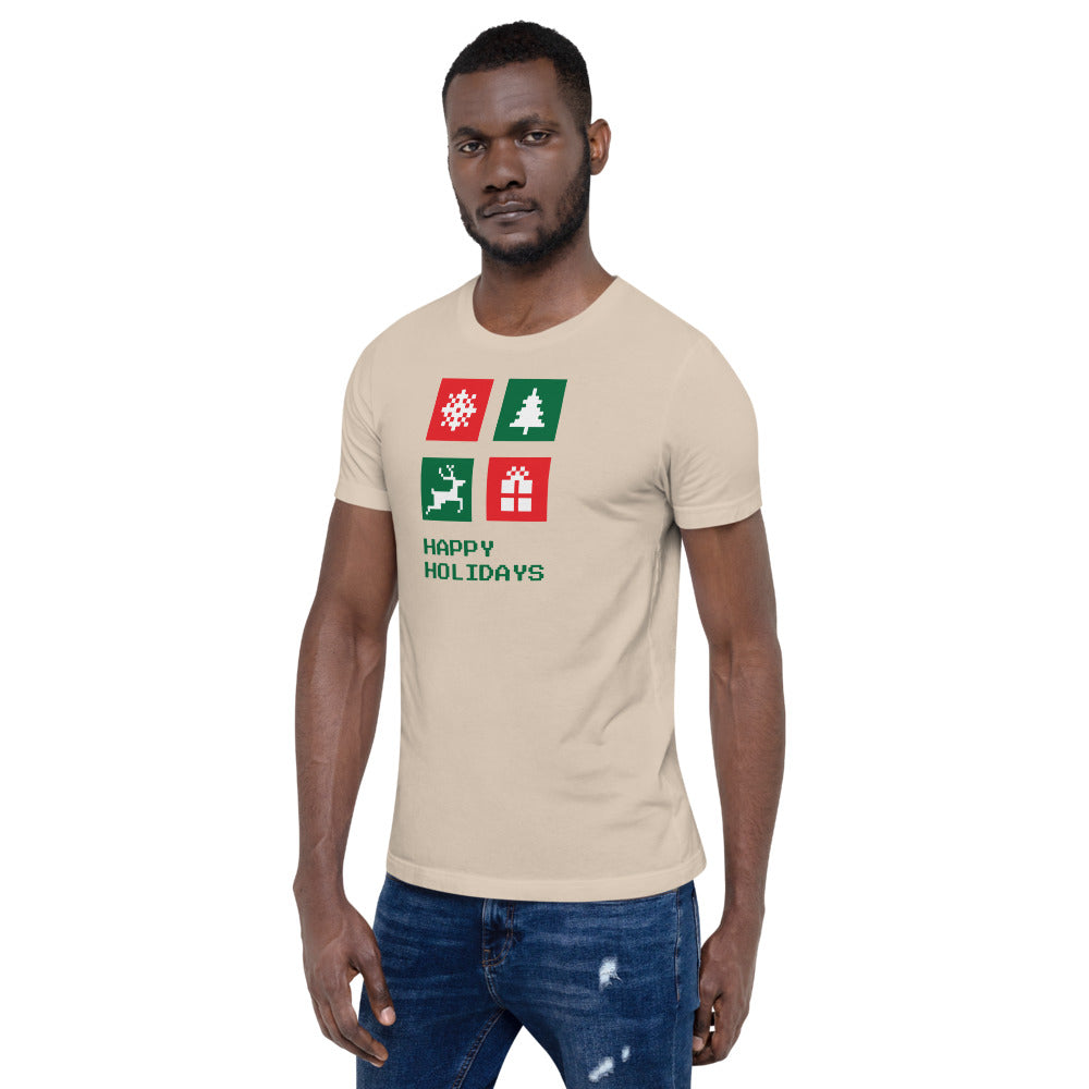 Happy Holiday Icon Box Custom Text Personalized Unisex Staple T-Shirt TeeSpect