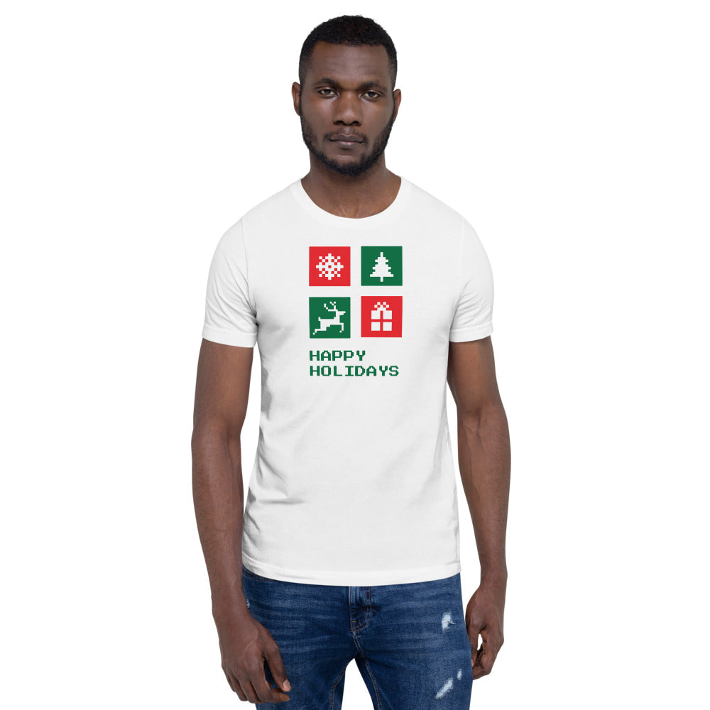 Happy Holiday Icon Box Custom Text Personalized Unisex Staple T-Shirt TeeSpect