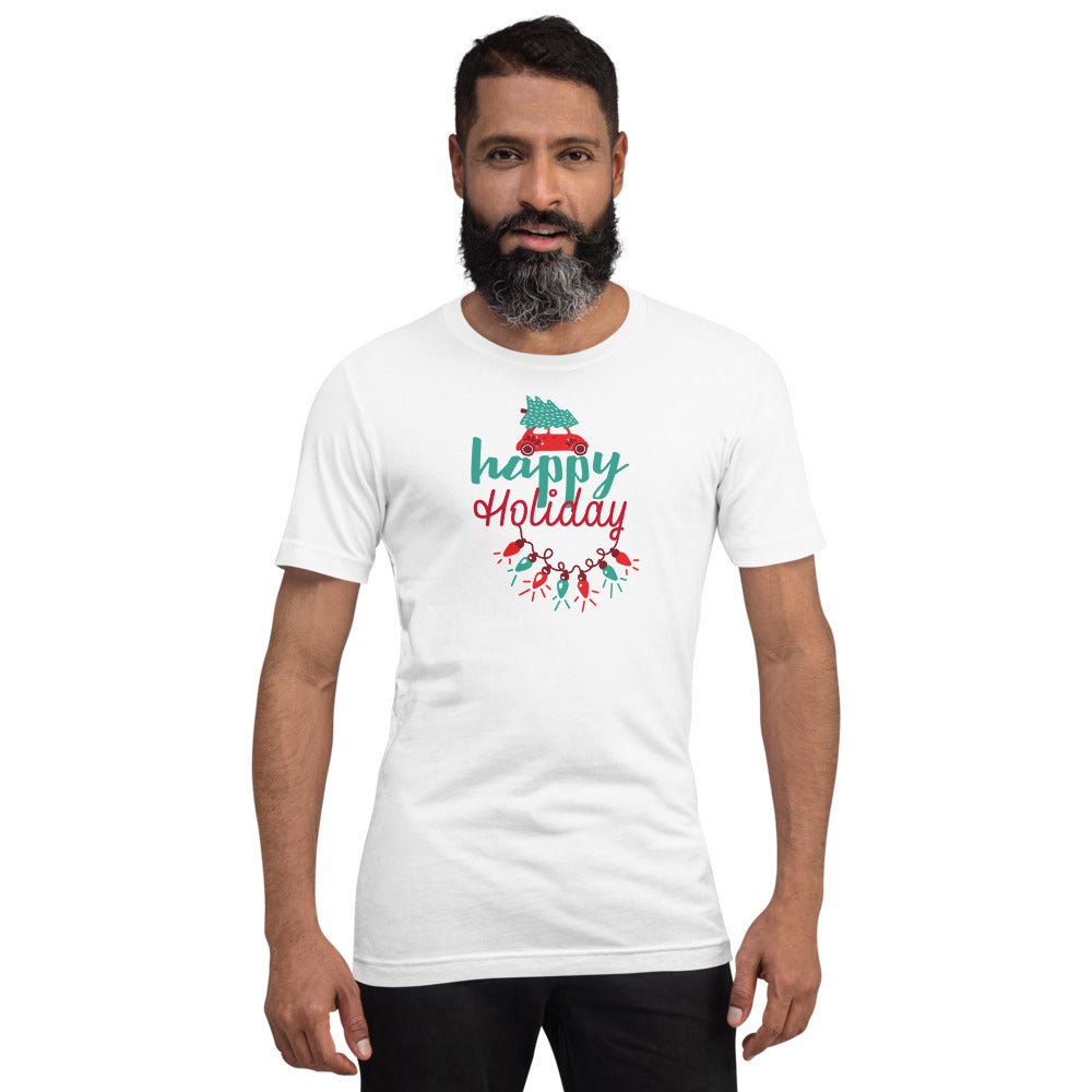Happy Holiday Lights Truck Custom Text Personalized Unisex Staple T-Shirt TeeSpect