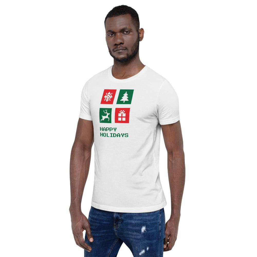 Happy Holiday Icon Box Custom Text Personalized Unisex Staple T-Shirt TeeSpect