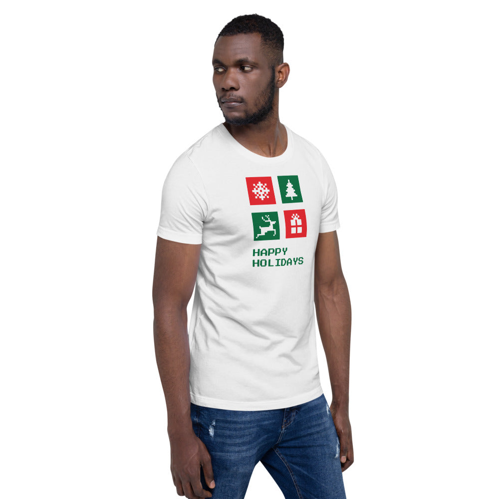 Happy Holiday Icon Box Custom Text Personalized Unisex Staple T-Shirt TeeSpect