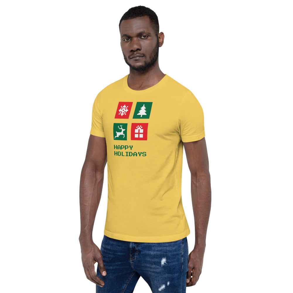 Happy Holiday Icon Box Custom Text Personalized Unisex Staple T-Shirt TeeSpect