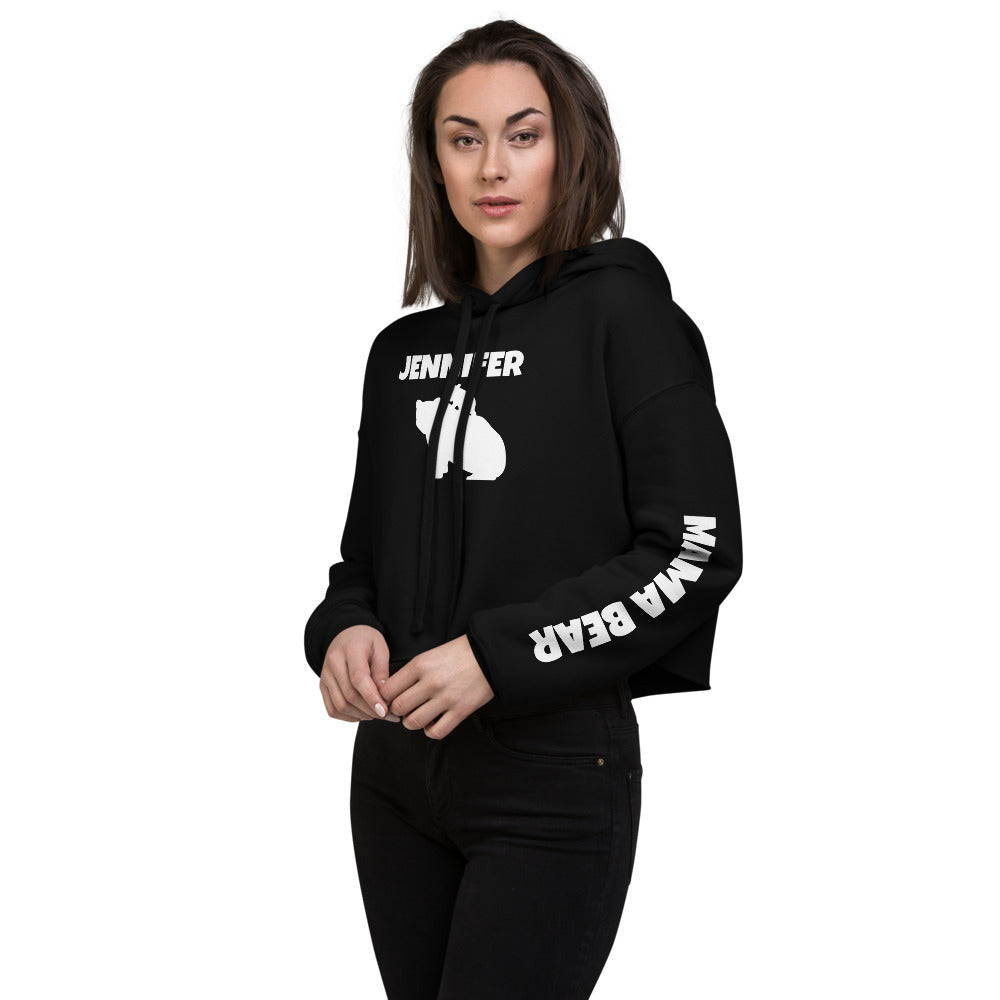 Custom Name Bold Mama Bear Personalized Women's Cropped Hoodie | Bella + Canvas 7502 TeeSpect