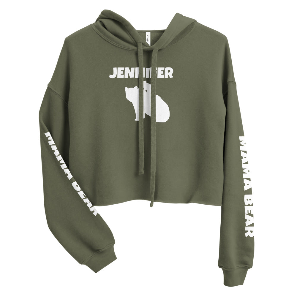 Custom Name Bold Mama Bear Personalized Women's Cropped Hoodie | Bella + Canvas 7502 TeeSpect