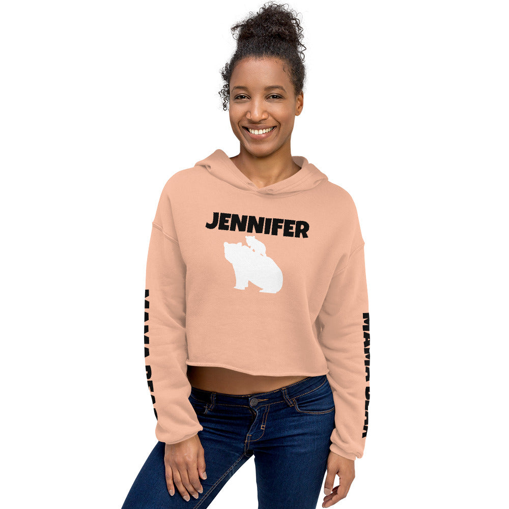 Custom Name Bold Mama Bear Personalized Women's Cropped Hoodie | Bella + Canvas 7502 TeeSpect