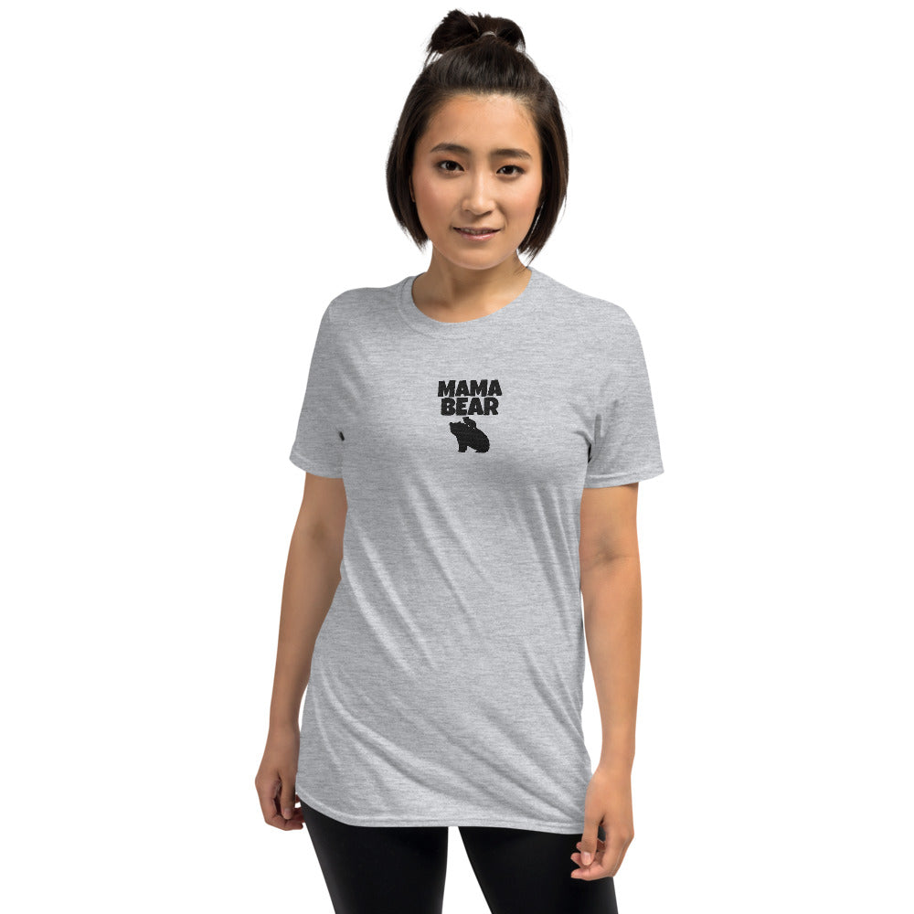 Bold Mama Bear Embroidered White Softstyle Short-Sleeve Unisex T-Shirt TeeSpect