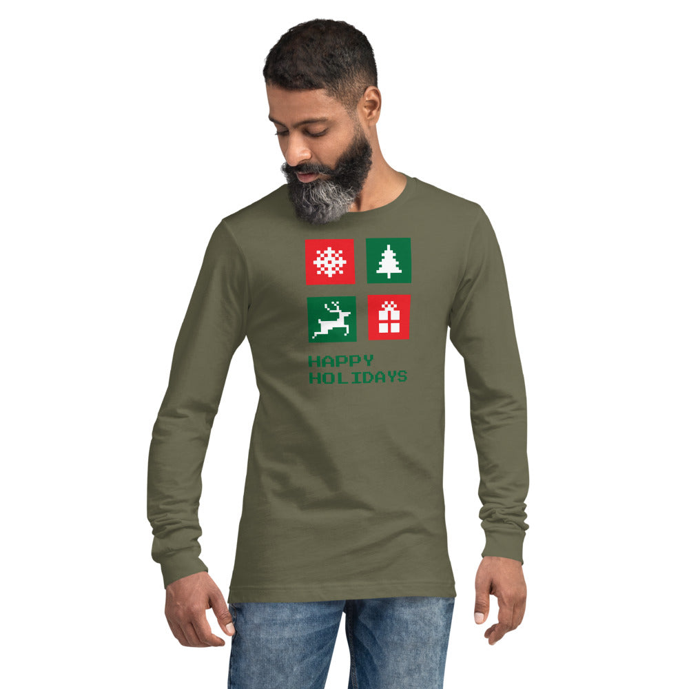 Happy Holidays Box Custom Text Personalized Unisex Long Sleeve Tee | Bella + Canvas 3501 TeeSpect