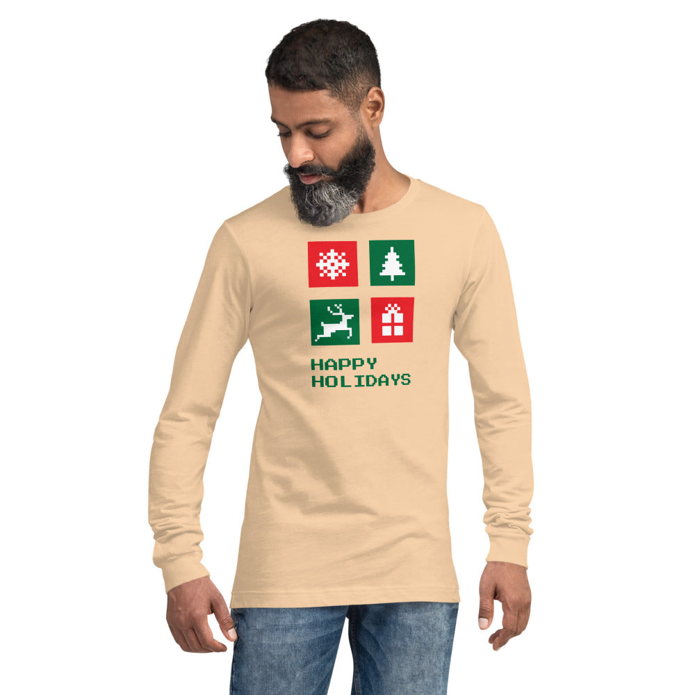 Happy Holidays Box Custom Text Personalized Unisex Long Sleeve Tee | Bella + Canvas 3501 TeeSpect