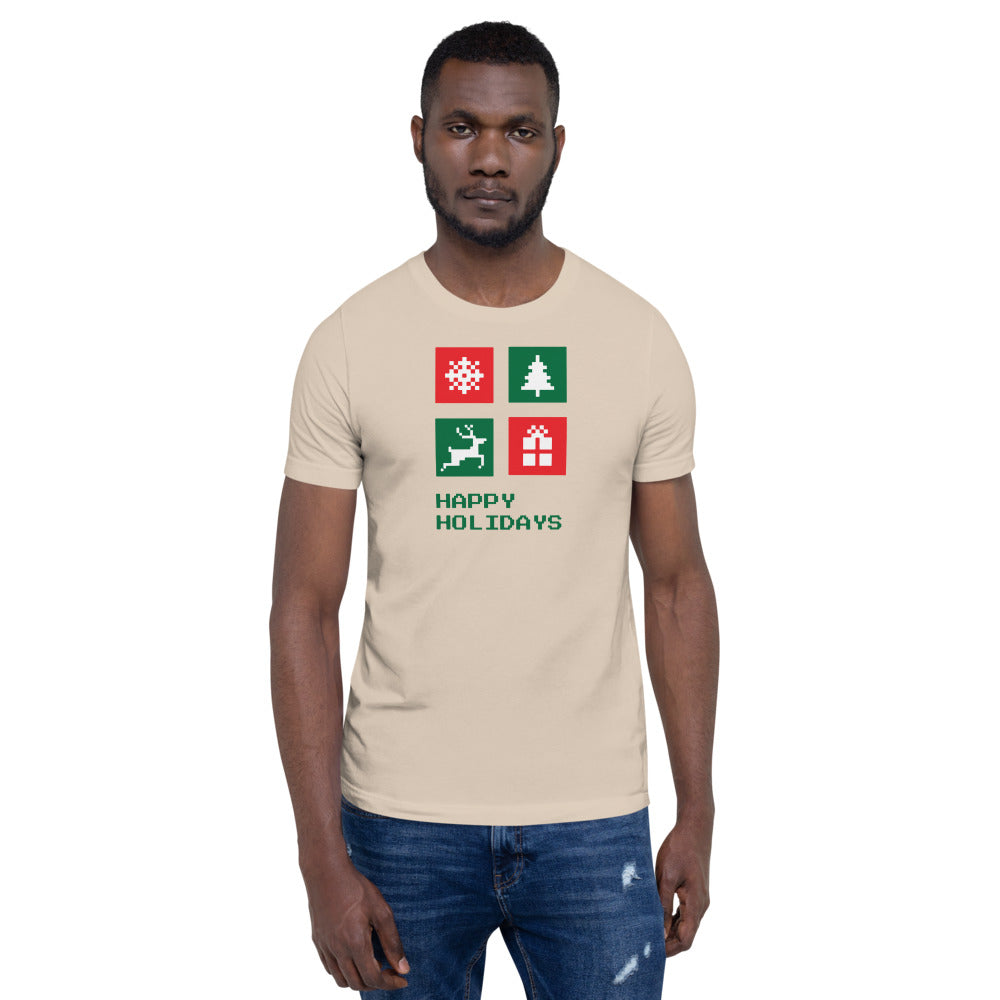 Happy Holiday Icon Box Custom Text Personalized Unisex Staple T-Shirt TeeSpect