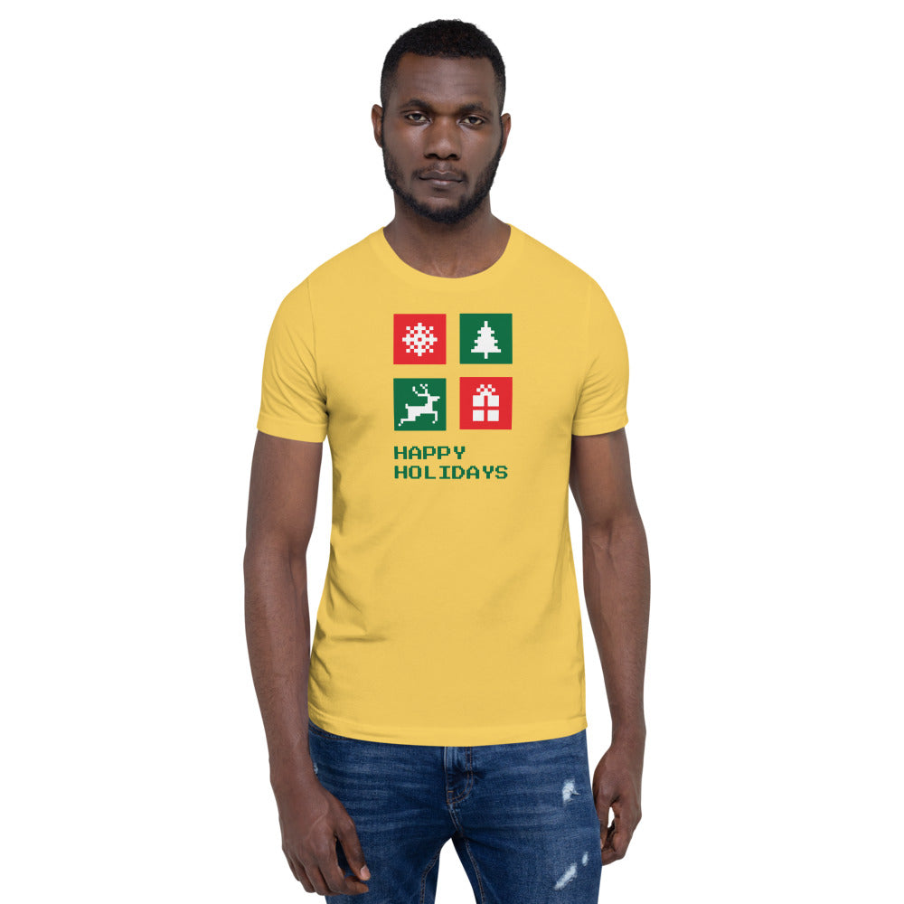 Happy Holiday Icon Box Custom Text Personalized Unisex Staple T-Shirt TeeSpect