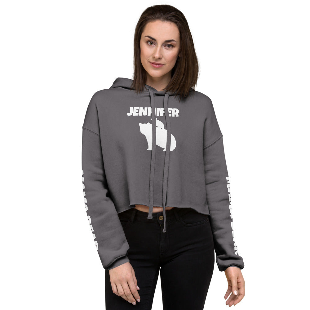 Custom Name Bold Mama Bear Personalized Women's Cropped Hoodie | Bella + Canvas 7502 TeeSpect